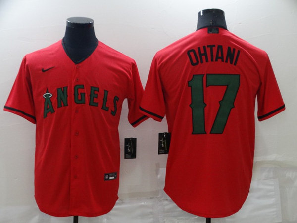 Men's Los Angeles Angels #17 Shohei Ohtani Red Memorial Day Cool Base Stitched Jersey